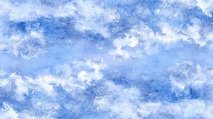 Obraz premium A stunning display of colorful cloud patterns fills the sky, showcasing various shades of blue and white. The soft, wispy clouds float peacefully, creating a serene atmosphere.