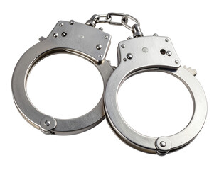 Naklejka premium Open Metal Handcuffs with Keys Placed Beside, Angled View, Isolated PNG
