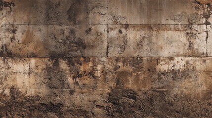 A weathered concrete wall displays a range of textures and earthy colors, suggesting age and neglect. Sunlight highlights the imperfections, showcasing urban decay in a metropolitan area.