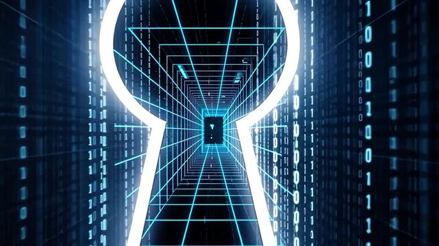 Digital Keyhole Tunnel with Flowing Binary Code Data Stream
