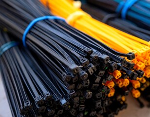 Bundles of black and yellow zip ties