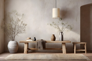 Wabi-Sabi style entryway interior mood board.