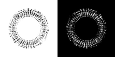 Dynamic abstract spiral sound wave rhythm lines. Circular spiral sound wave rhythm of lines. Circular futuristic abstract lines, black and white background.