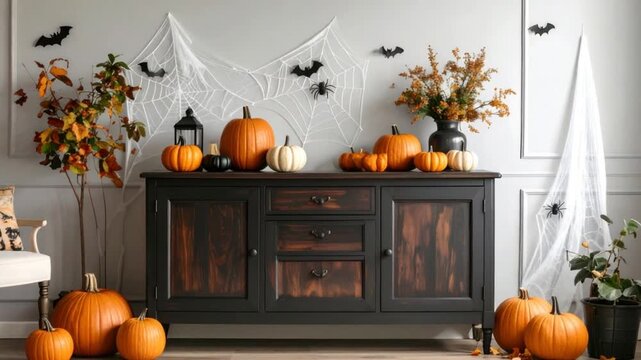 Autumn decorations on sideboard