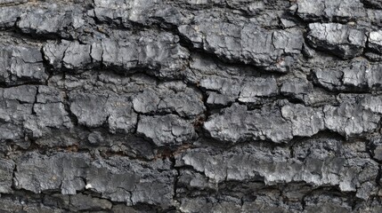 The weathered tree trunk displays intricate textures with deep cracks and dark tones under natural light, highlighting the beauty of organic patterns in nature.