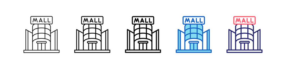 Shopping Mall Icon In 5 Different Styles Set Collection.   