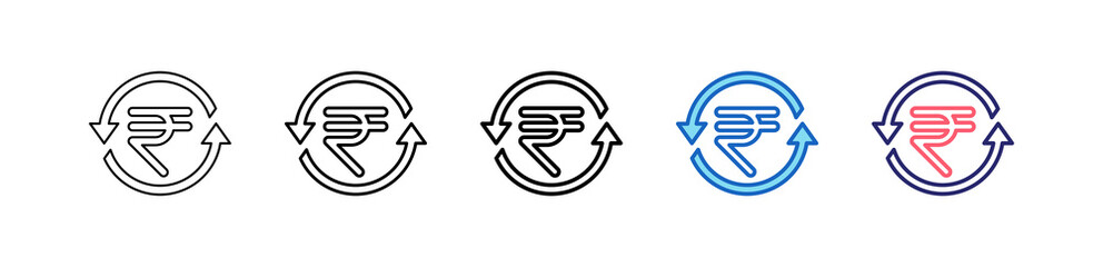 Rupee Icon In 5 Different Styles Set Collection.   