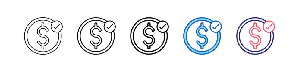 Dollar Symbol Icon In 5 Different Styles Set Collection.   