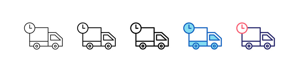 Delivery Truck Icon In 5 Different Styles Set Collection.   