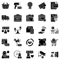 Retail Commerce icon set. Vector graphic illustration.