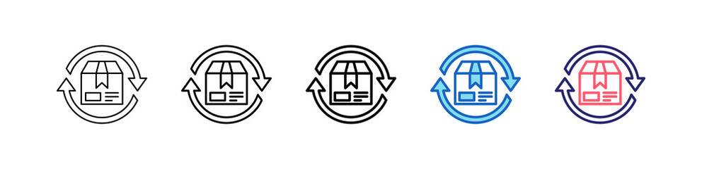 Package Icon In 5 Different Styles Set Collection.   