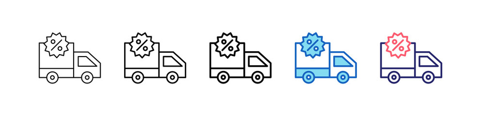 Delivery Truck Icon In 5 Different Styles Set Collection.   