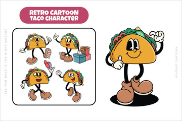 Set of Traditional Taco Cartoon Illustration with Varied Poses and Expressions