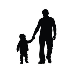 Silhouette of a Father Holding Hands with his Child while Walking