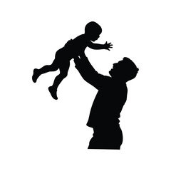 Silhouette of a father holding his baby up in the air lovingly