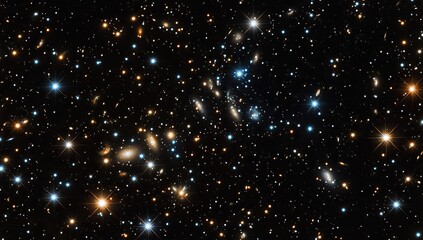Fototapeta premium A deep-space image showcasing numerous galaxies of varying sizes, colors, and brightness against a backdrop of countless stars, exhibiting a diverse cosmic landscape