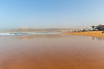 Sandy beach on the Atlantic Ocean in Agadir, Morocco