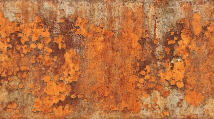 This close-up view showcases a rusty surface marked by vibrant orange and brown textures, typical in industrial environments. The coating displays patterns of decay and age.