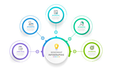 Infographic template for business. 5 Steps Modern Mindmap diagram with circles topics, presentation vector infographic.