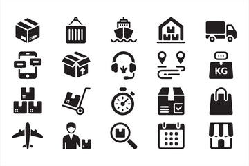 Logistics and Shipping Icon Set Featuring Warehouse and Delivery Symbols