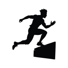 Silhouette of a strong man jumping over obstacle during fitness exercise