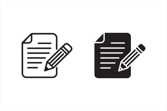 Document and Pencil Icon Set for File Editing and Writing