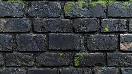 Obraz premium Old brick and stone wall with rough textured greenery surface 