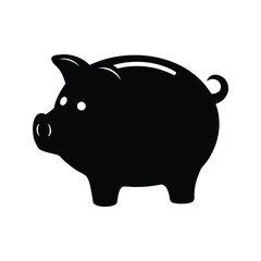 Simple Black Piggy Bank Silhouette Icon Isolated on White Background