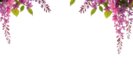 Floral frame with purple wisteria flowers isolated PNG with Transparent Background