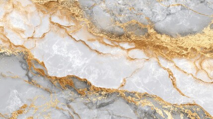 Naklejka premium A stunning marble surface features intricate golden veins weaving through soft gray tones, creating an elegant backdrop for interior design and artistic projects.