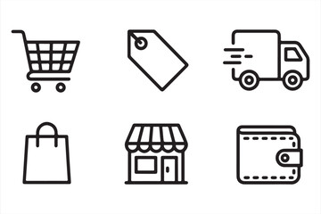Vector Icons Representing Shopping, Delivery, and Purchase