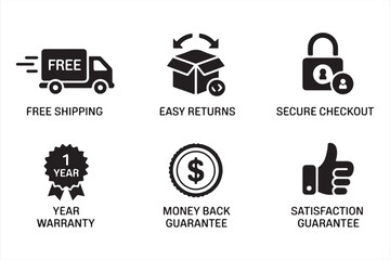 Secure Checkout and Warranty Vector Icons for Retail Platforms