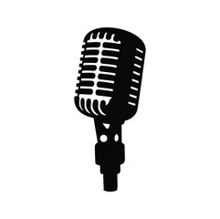 Fototapeta premium Vintage Microphone Black Silhouette Isolated on White Background for Studio Recording