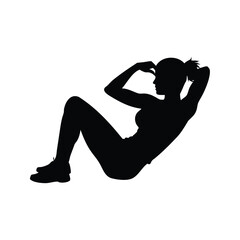 Silhouette of woman performing abdominal crunches with hands behind head, fitness concept