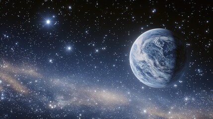 Obraz premium Earth planet in a cosmic expanse of stars.