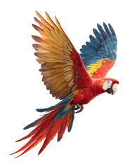 Fototapeta premium Vibrant macaw in flight against black