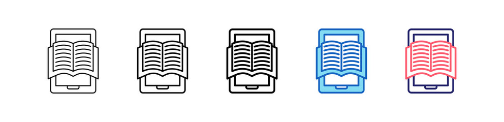 Ebook Icon In 5 Different Styles Set Collection.   