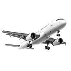 Fototapeta premium White passenger airplane with landing gear extended, preparing for arrival, a symbol of global travel on transparent background