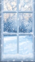 Snowy winter scene through window