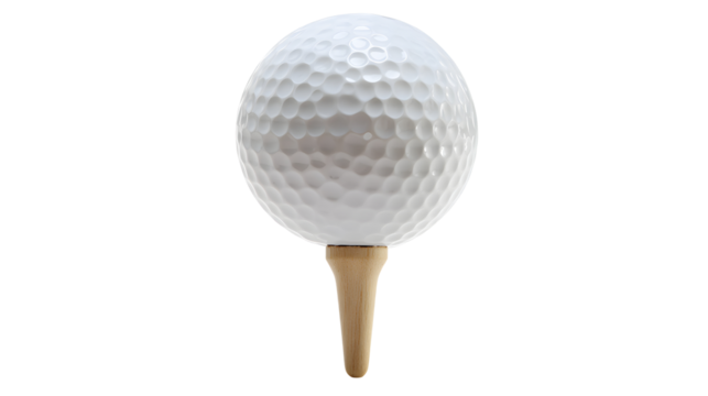 White Golf Ball on a Wooden Tee, Sport and Recreation Concept on transparent background