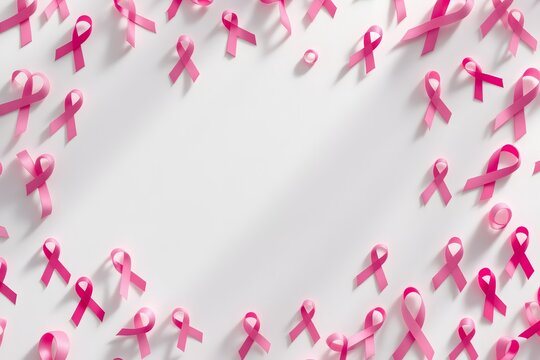 Pink Ribbons Frame on White Background Breast Cancer Awareness Month