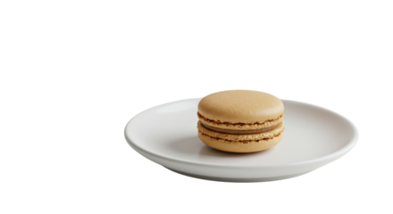 Single caramel macaron on a plate isolated PNG with Transparent Background