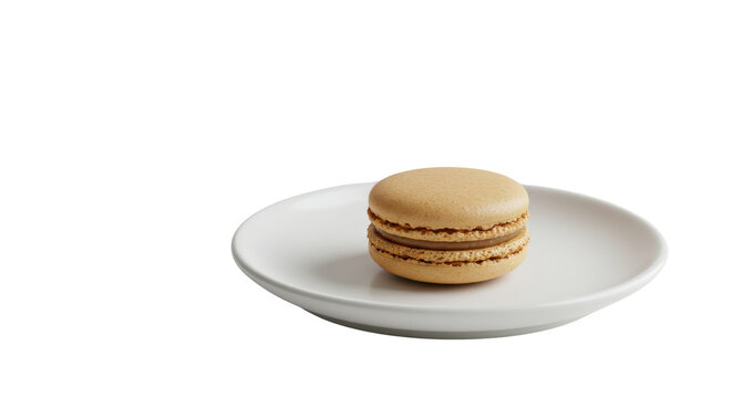Single caramel macaron on a plate isolated PNG with Transparent Background - Powered by Adobe