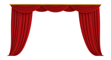 Elegant red theater curtains with golden trim isolated PNG with Transparent Background