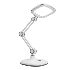 Modern white desk lamp with adjustable arm and square light isolated on transparent background