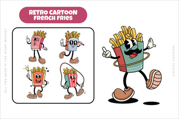 Set of Traditional French Fries Cartoon Illustration with Varied Poses and Expressions