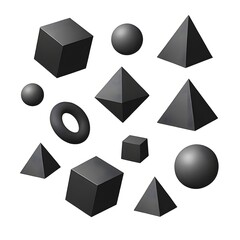 Set of Black 3D Geometric Elements