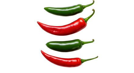 Chili peppers in red and green for hot and spicy cuisine isolated PNG with Transparent Background