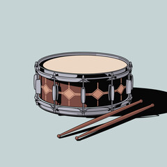 A beautifully illustrated snare drum with drumsticks, capturing the artistry of musical instruments, suitable for music-themed designs or product showcases.