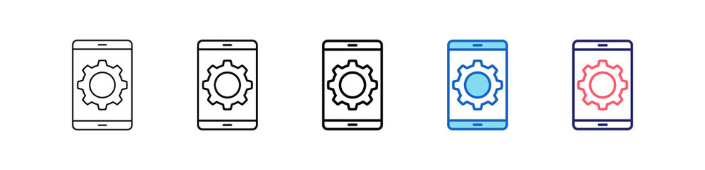 Mobile Phone Icon In 5 Different Styles Set Collection.   